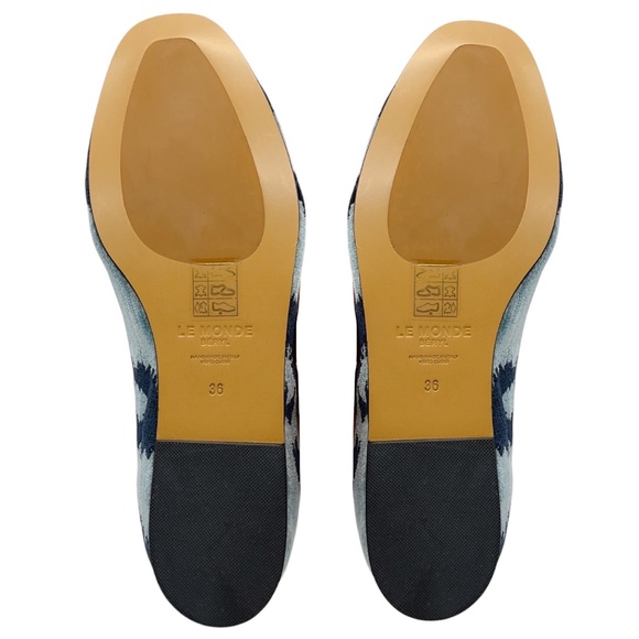 LE MONDE BERYL NAVY / LIGHT BLUE HANDMADE VELVET MARY JANE FLATS - Picture 7 of 7
